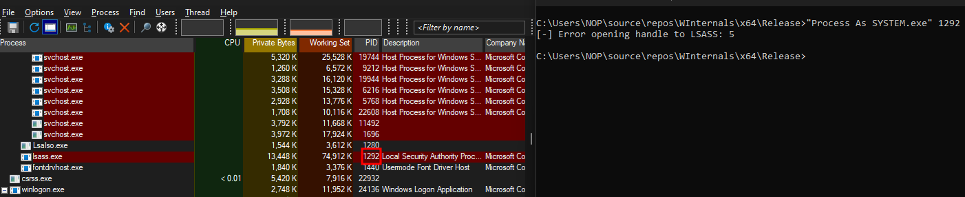 Access Denied to Handle to Lsass